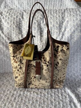 Authentic Cowhide Shoulder Tote:purse;Brown Leather Trim by Cavalcanti